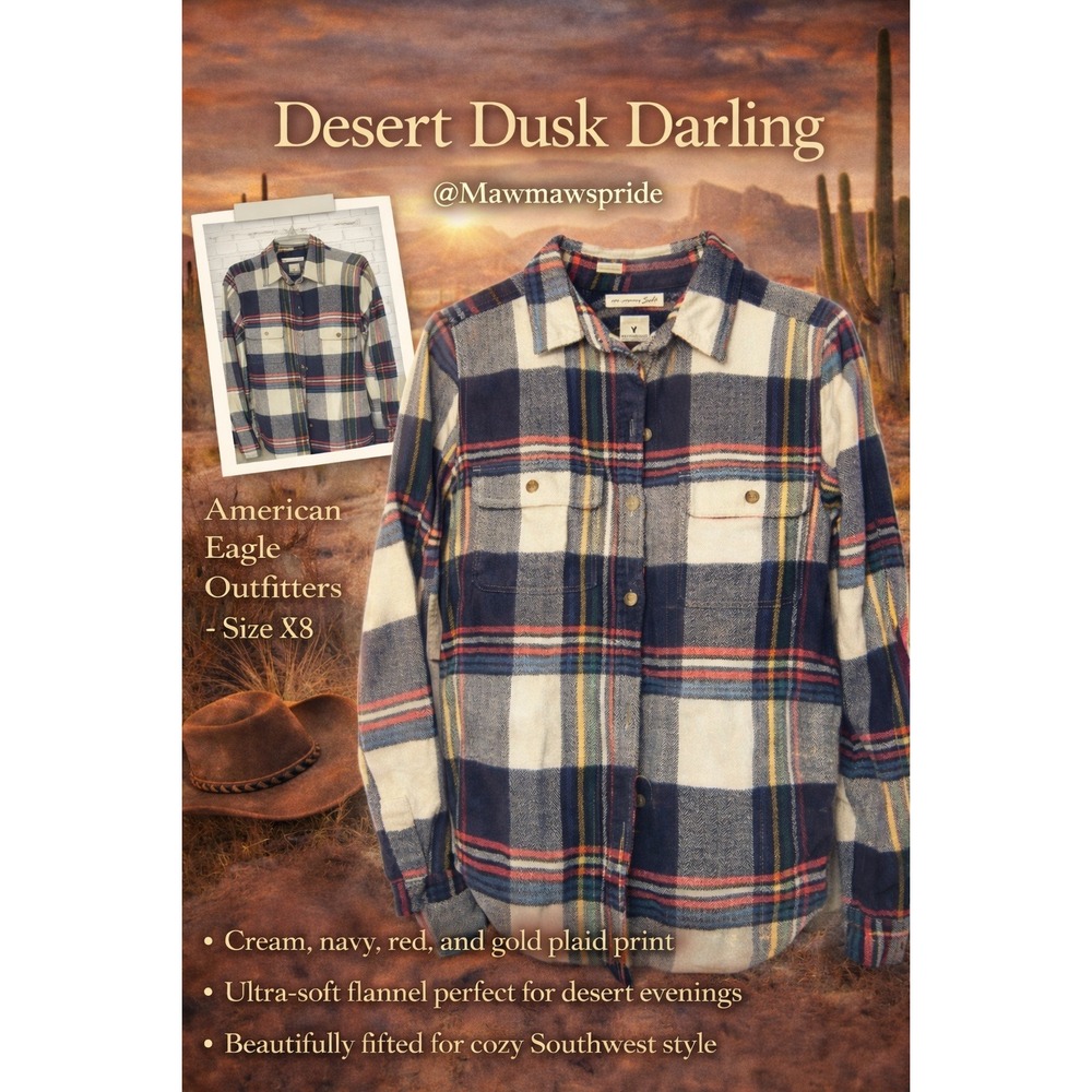 American Eagle Outfitters Mens XS Plaid Flannel Shirt Classic Fit Navy Red Cream